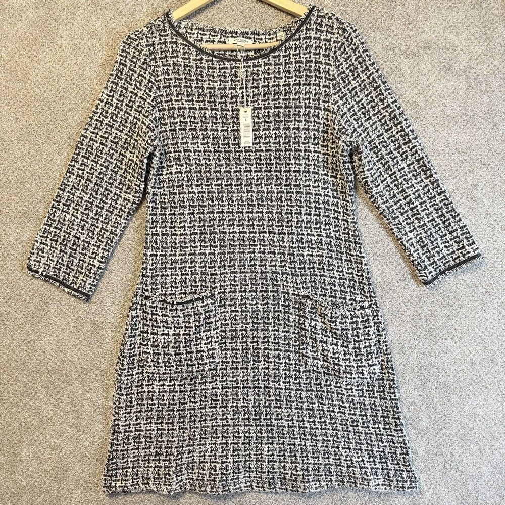 NWT Max Studio Women's Black White Tweed 3/4 Sleeve Dress Pockets Size L $158
